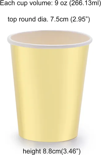 Miniatura 4 de Vasos de papel dorados de 9 onzas [paquete de 50] desechables para café, bebidas frías y calientes, té, agua, leche, jugo, bebidas, purpurina