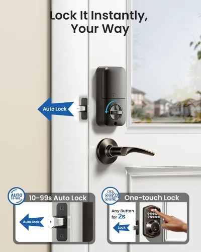 Miniatura 5 de Veise Cerradura de puerta de entrada sin llave con 2 manijas de palanca, cerrojo de seguridad electrónico, fácil instalación, juego de cerradura
