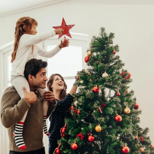 Miniatura 6 de Estrella para la punta del árbol de Navidad, estrella metálica para la punta del árbol de Navidad, decoración navideña con purpurina, estrella