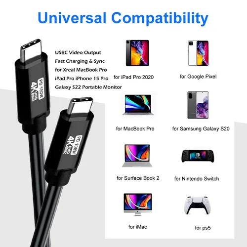 Miniatura 4 de Cable USB C a C de 15 pies, 100 W 4K60HZ tipo C GEN2x2 (datos USB 3.1), salida de video USB C de USB3.2/USB4.0 carga rápida y sincronización