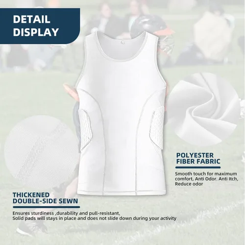 Miniatura 2 de Camiseta de fútbol acolchada para hombre con almohadillas, protector de costillas en el pecho, protección para el esternón, para béisbol y baloncesto