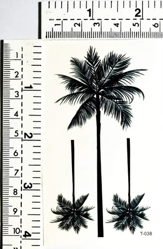 Miniatura 2 de Mini tatuajes, 2 hojas de palmera de coco, árbol de playa, tatuaje temporal de dibujos animados para hombres, mujeres y niños, arte a la moda