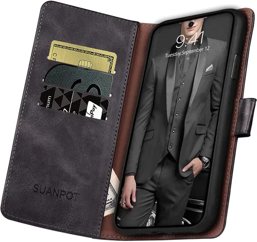 Miniatura 4 de SUANPOT Funda tipo cartera de cuero para Samsung Galaxy A52 4G y 5G con tarjetero de crédito RFID Flip Folio Book Phone Case Funda a prueba de Negro