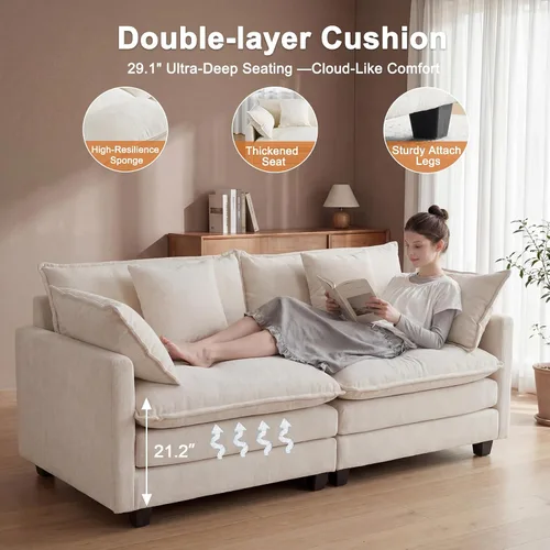 Miniatura 4 de Juego de sofá de felpilla Cloud de 77 pulgadas con almohadas, sofá biplaza de asiento profundo para apartamentos, ahorro de espacio de 2 plazas