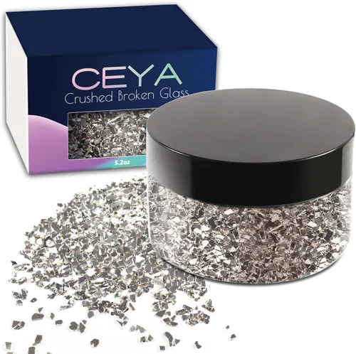 Miniatura 37 de Ceya 5.3 onzas/150g Vidrio Triturado Irregular Azul Neptuno Metálico Chips de Cristal Vidrio Roto Chips Purpurina 2-4mm Manualidades Purpurina
