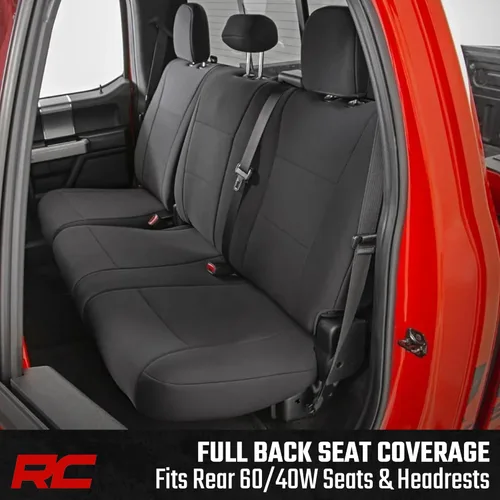 Miniatura 3 de Rough Country Fundas de asiento de neopreno para Ford F-150, Lightning, F-250 y F-350 con cabina doble (2015-2025) con asiento tipo cubo delantero
