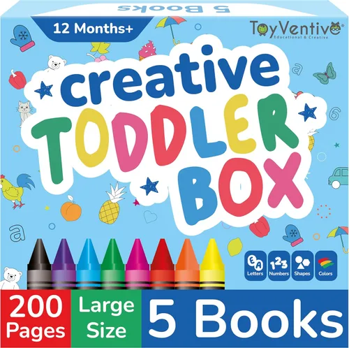 TOYVENTIVE Libros para colorear y crayones para niños pequeños, juguetes y regalos de cumpleaños para niños de 1+, 2, 3, 4 años, niños pequeños y