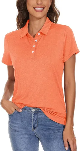 Miniatura 3 de BIYLACLESEN Polo para mujer de manga corta 4 botones de secado rápido
