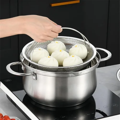 Miniatura 5 de Cesta de vapor multifuncional todo en uno con asa, cesta de drenaje de acero inoxidable para el hogar, malla fina al vapor, apta para lavavajillas