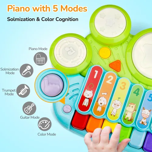 Miniatura 6 de Juguetes Musicales para Bebés 3 en 1 Piano Teclado Xilófono Juego de Tambores para Niñas y Niños de 1 Año Juguetes Edad 2 Años Instrumento Musical