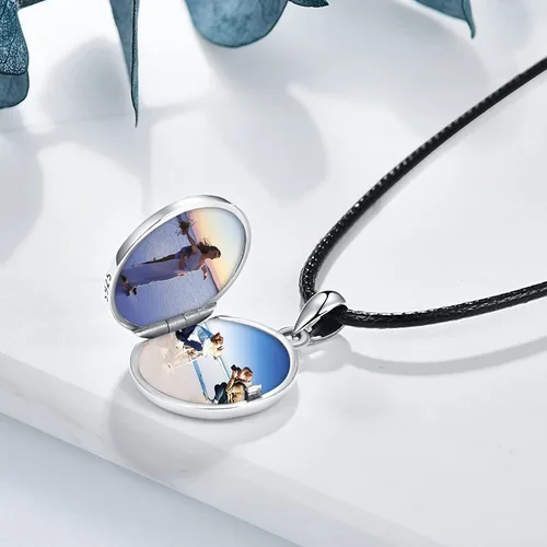 Miniatura 5 de OHAYOO Medallón de collar de conejo que sostiene fotos de plata de ley 925, medallón de fotos de conejo, regalos personalizados para mujeres, niñas