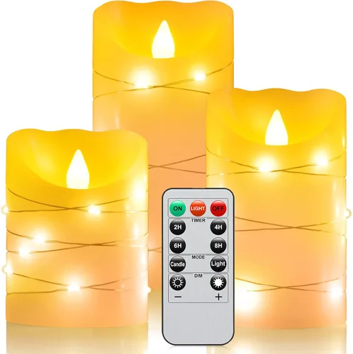 Miniatura 16 de Paquete de 2 velas de plástico sin llama para exteriores con control remoto y temporizador, velas LED parpadeantes que funcionan