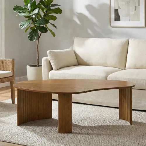 Miniatura 14 de Hyfirm - Mesa de café moderna de madera negra de 47.25 pulgadas para la sala de estar, mesa central resistente con tapa irregular de mango y patas