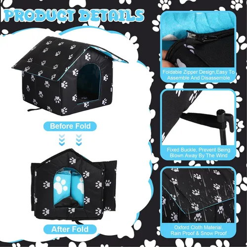 Miniatura 3 de Casa impermeable para gatos al aire libre, casas para mascotas callejeras, refugio para gatos y perros, refugio plegable para mascotas con manta