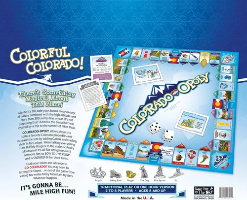 Miniatura 5 de Late for The Sky Colorado-Opoly Juego de mesa – Colorado Travel Family Game Night, estrategia comercial de propiedades, hecho en Estados Unidos, 2-6