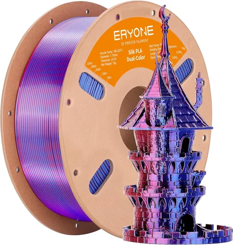 Miniatura 37 de ERYONE Filamento de ácido poliláctico (PLA) de seda bicolor para impresora 3D, de 1.75 mm +/- 0.03 mm, carrete de cartón de 1 kg (2.2 libras)