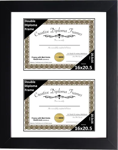 Miniatura 51 de Creative Picture Frames Marco de diploma doble clásico negro de 6 x 8 pulgadas con vidrio negro y colgador de pared instalado