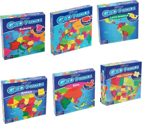 Miniatura 5 de GeoToys GeoPuzzle, juego de 6 rompecabezas de campo, juego de geografía y mapas, juegos educativos y actividades de aprendizaje para niños, regalos