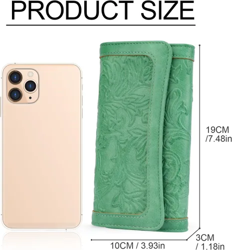 Miniatura 33 de MEITRUE Cartera de cuero para mujer, con bloqueo RFID, triple pliegue, con relieve, soporte para tarjetas, organizador de chequera para teléfono