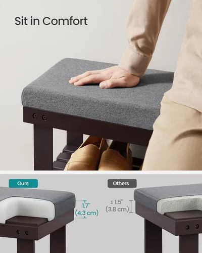 Miniatura 4 de SONGMICS Banco de zapatos de bambú, organizador de zapatos de 3 niveles para entrada, sala de estar, asiento de banco con capacidad para hasta 300