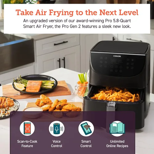 Miniatura 2 de COSORI Air Fryer - Horno tostador inteligente 11 en 1 de 5.8 cuartos de galón, libro de cocina de 100 recetas, más de 200 recetas en línea, control