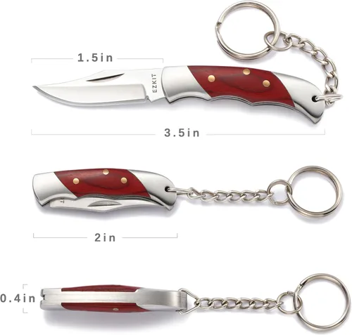 Miniatura 3 de Cuchillo de bolsillo pequeño, cuchillo de bolsillo EDC, acero inoxidable D2 y mango de madera, cuchillo pequeño, longitud de la hoja 1.5 pulgadas
