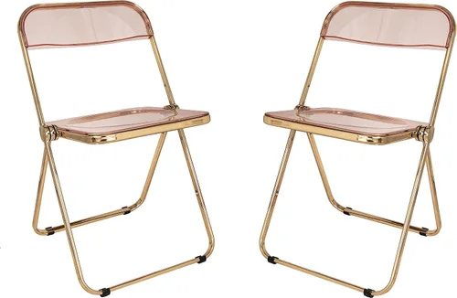 Miniatura 15 de LeisureMod Juego de 2 sillas plegables modernas de acrílico transparente Silla de escritorio con marco de metal dorado Cómoda silla decorativa