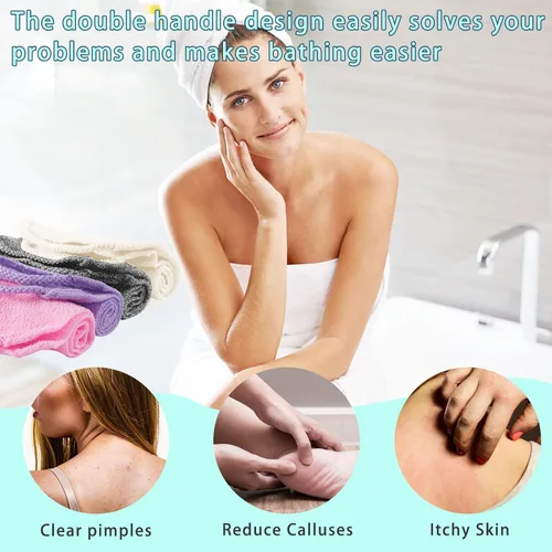 Miniatura 3 de 4 piezas exfoliante de espalda con asas, exfoliante de espalda de nailon de longitud extendida, paño exfoliante elástico, correa de tirar, limpiador