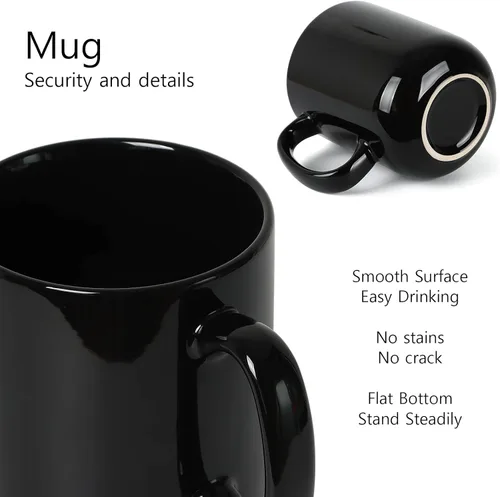 Miniatura 6 de M016 - Taza de café grande de 20 onzas, taza de té grande de cerámica con asa para papá y hombre, juego de 2, color negro
