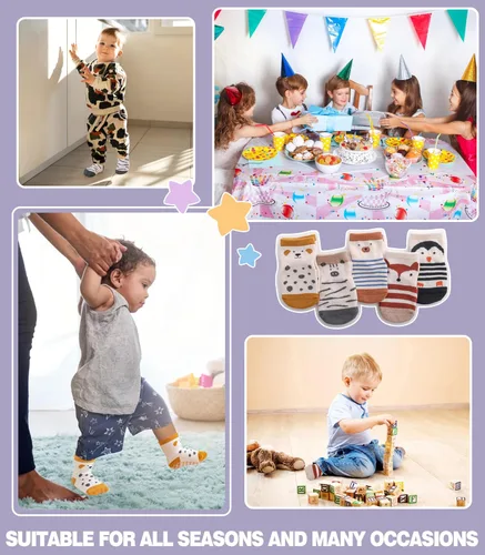 Miniatura 5 de Yebing Calcetines para bebés y niños pequeños, calcetines antideslizantes con agarres, calcetines de algodón para regalos
