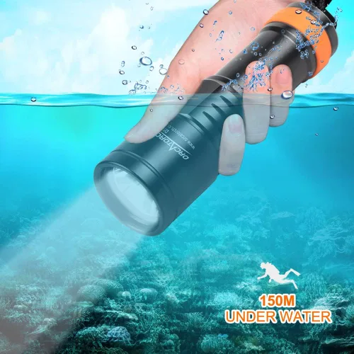 Miniatura 4 de ORCATORCH Luz de buceo D580, linterna subacuática máxima de 530 lúmenes con haz estrecho de 6 grados, interruptor giratorio impermeable IP68