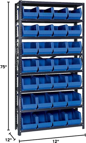 Miniatura 46 de Quantum QSBU-245BK Heavy Duty Shelving Unit with (7) Shelves and (24) QUS245 Black Bins for Garage Warehouse Storage Distribution 400 lb Load