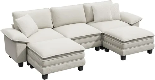 Miniatura 3 de MIXPATIO - Sofá seccional en forma de U de 123 pulgadas con cojines tipo nube, juego de sofá modular de asiento profundo con 5 asientos y 2 Beige