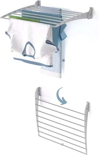 Miniatura 10 de foxydry Tendedero plegable para colgar en la pared, vertical plegable para interiores y exteriores, en acero aluminio (31.5 in)
