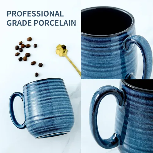 Miniatura 4 de HASENSE Juego de 2 tazas de café grandes de porcelana de 20 onzas para la oficina y el hogar, taza de café moderna con mango grande para café