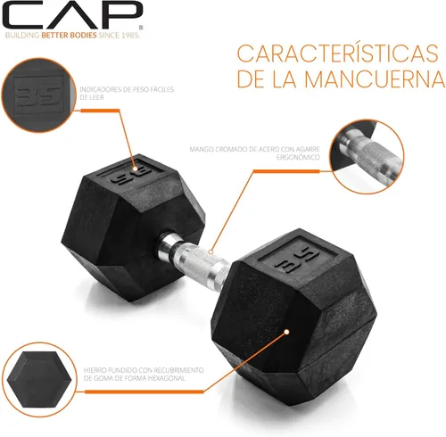 Miniatura 3 de CAP Barbell Peso de la mancuerna hexagonal recubierta, individual, 10-120 libras, múltiples opciones