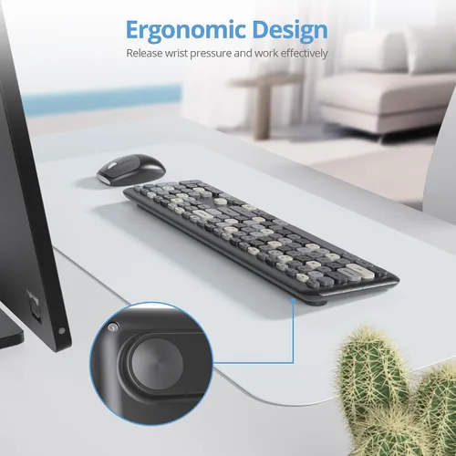 Miniatura 3 de Combo de teclado y mouse inalámbricos para máquina de escribir, 2.4G Office 104 teclas de tamaño completo, retro punk, lindo negro con teclas