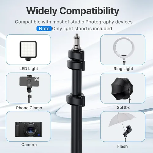 Miniatura 4 de ULANZI Soporte de luz de aluminio negro, trípode extensible de 6.32 pies para luces estroboscópicas, cámaras web, cámaras y cajas de luz blandas