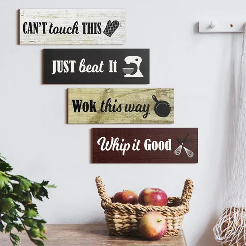 Miniatura 2 de Jetec 4 letreros rústicos de madera para cocina, decoración de pared de cocina, decoración sobre gabinete, impresiones para hornear, decoración