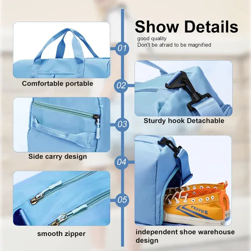 Miniatura 5 de ZGWJ Bolsa de viaje de lona, impermeable, plegable y expandible, bolsa de fin de semana para natación, deportes, gimnasio