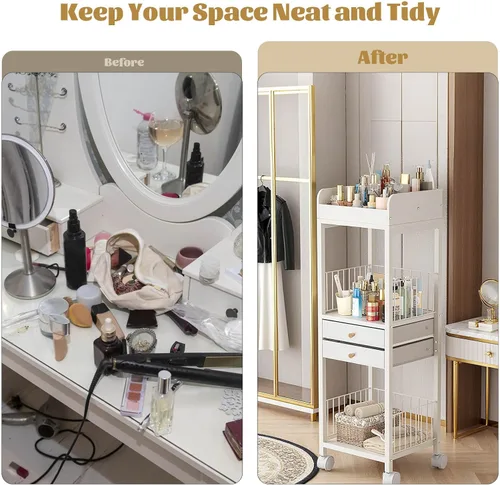 Miniatura 5 de Organizador de maquillaje, carrito de almacenamiento, organizador de cuidado de la piel con 2 cajones, organizador de maquillaje para cosméticos