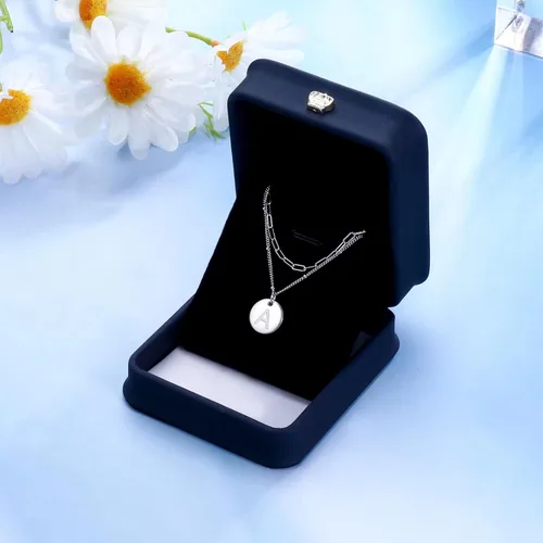 Miniatura 7 de Collares de plata de ley S925 con iniciales en capas para mujer, chapado en oro blanco de 18 quilates, collar de cadena de clip de plata de ley