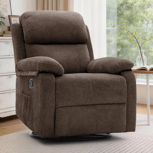 Miniatura 17 de Korser Silla reclinable, silla mecedora giratoria 360 grados para adultos, mecedora pequeña para espacios pequeños, tapizada de tela, reclinable
