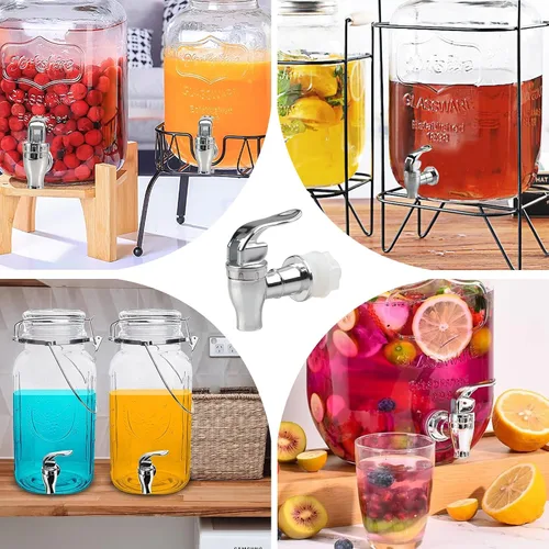 Miniatura 6 de 2 piezas de espita de repuesto para dispensador de bebidas, dispensador de bebidas, grifo de plástico plateado para tarro de vidrio, dispensador