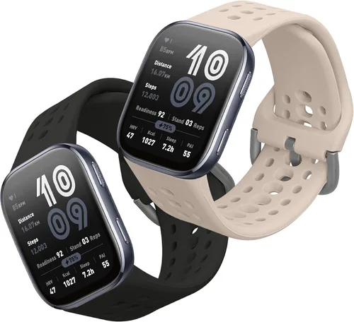 Miniatura 8 de kwmobile Correa compatible con Amazfit Bip 6 / Bip 5 Unity/Bip 5 / GTS 3 / Balance 2 / Correa de repuesto de silicona para reloj - Negro/Gris oscuro