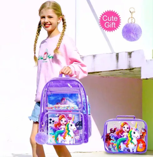 Miniatura 9 de Mochila transparente, aprobada por el estadio, para niñas y niños, mochila transparente de PVC resistente para mujeres y hombres