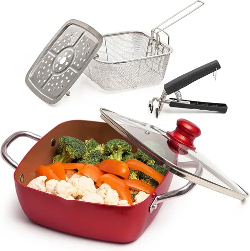 Miniatura 13 de Moss & Stone 7 piezas de utensilios de cocina de chef de cobre, sartén antiadherente de 9.5 x 3.5 pulgadas, cesta para freír, apta para lavavajillas