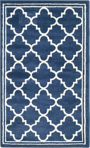 Miniatura 15 de Safavieh Amherst Collection AMT422B - Alfombra para interiores y exteriores, color gris claro y beige Azul marino/beige