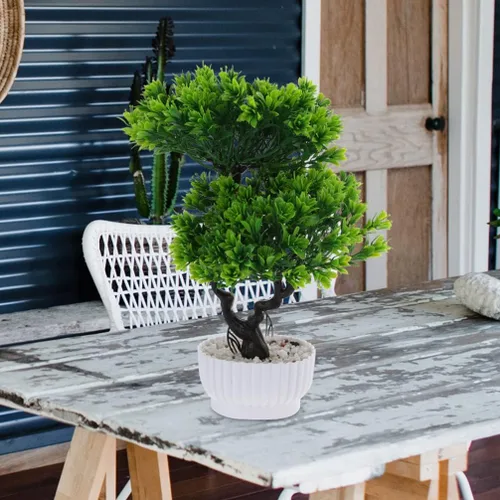 Miniatura 8 de Vaguelly Árbol de pino artificial, 2 unidades, simulación de 12 pulgadas, planta en maceta de escritorio, árbol falso, adornos de bonsái falsos