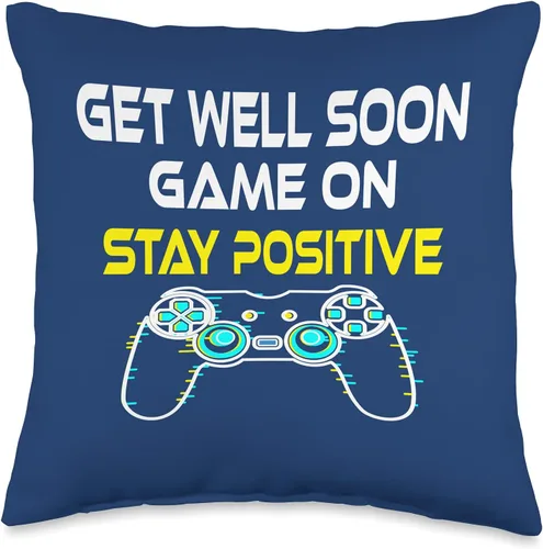 DesignsByKelley Best Wishes Fast Recovery Gifts Get Well Soon Game On Boys Teens Stay Positive Gifts - Almohada de 16 x 16 pulgadas, multicolor